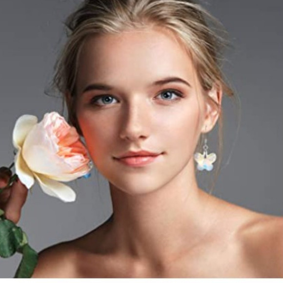 Butterfly Earrings Dangle Crystal Cut Earring Butterflies Silver Translucent NEW - Picture 5 of 8